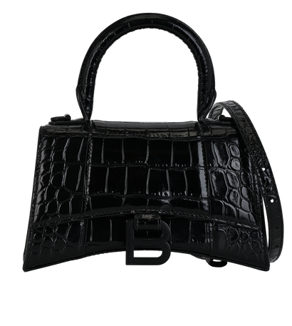 Hourglass XS, &pound;650, Handbags, Black, Mock Croc, Front view